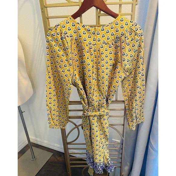 J.crew Point Sur Paisley Romper Mustard Floral Bohemian 100% Cotton Size 2 - Picture 7 of 7